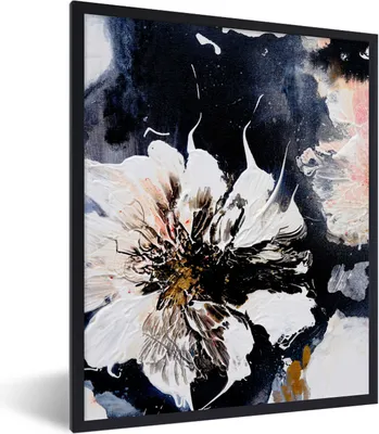 Produktbild von MuchoWow® Gerahmtes Poster Blumen - Kunst - Abstrakt - Malerei 60x80 cm - Poster mit Schwarzem Bilderrahmen Wandposter Rahmen Foto Bilder - Premium - Wanddeko Wohnzimmer