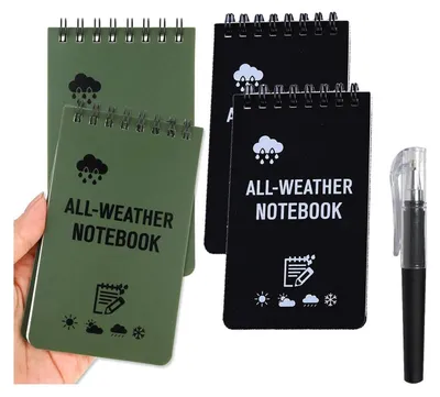 Produktbild von Notizbuch A7 Wasserdicht 4 Stück mit Stift, Spiralbindung, Raster, Skala
