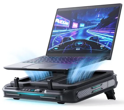 Image de Support de refroidissement pour ordinateur portable - Éclairage RGB - 14 à 17,3 pouces - 3 ports USB - Noir