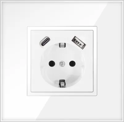 Produktbild von 1-fach Steckdose + USB-A/C Weiß Komplett mit Glasrahmen Schuko 230V QUADRA