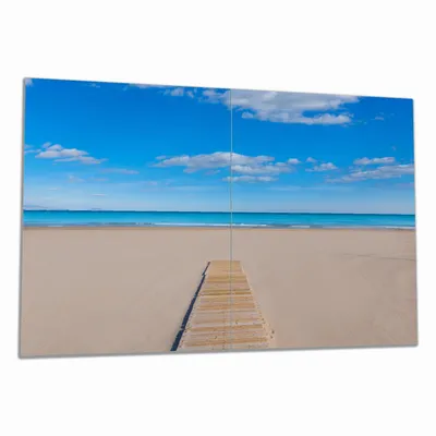 Produktbild von Wallario Herdabdeckplatte aus Glas, Größe 80 x 52 cm 2-teilig, Motiv Auf dem Holzweg zum blauen Meer