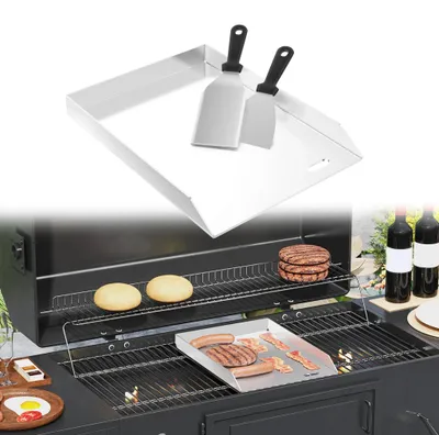 Productafbeelding van UISEBRT roestvrijstalen grillplaat en bakplaat, plancha-ovenplaat 30×40×4 cm, 4 mm dik, met vetopvangopening, inclusief 2 grillspatels, vaatwasmachinebestendig