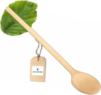 Imagen del producto de Cucharas de madera natural grandes, de 60 cm, hechas a mano, antibacterianas. Cucharón redondo de haya