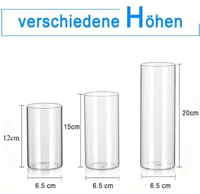 Image de Ensemble de vases en verre - Vase rond, 6 pièces - Vase décoratif fait à la main - Pour fleurs séchées et plantes - 3 tailles différentes - Transparent