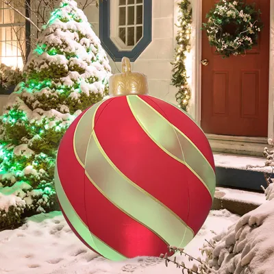 Aufblasbare Weihnachtskugel 60x80 cm, LED, gold-rot, inkl. Fernbedienung
