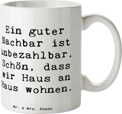 Produktbild von Mr. & Mrs. Panda Kaffeebecher Spruch Guter Nachbar - Weiß - Geschenk, Danke sagen, Nachbarschaftshilfe, Dankbarkeit, unbezahlbar, Wertschätzung, Tasse, Aufmerksamkeit