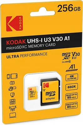 Zdjęcie produktu dla Kodak EKMSDM256GXC10HPRK, 256 GB, MicroSD, Klasa 10, UHS-I, 100 MB/s, 85 MB/s