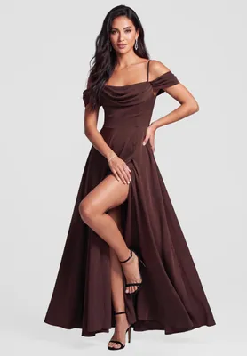 Produktbild von LARICA Kleid elegantes Design festlich LA-OM-DLR452 brown S