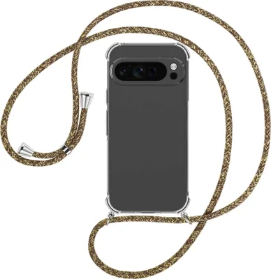 Produktbild von Handykette Backcover-Schutzhülle mit Band (Metall silberfarben) für Google Pixel 9 Pro XL (6.8'') - braun+beige