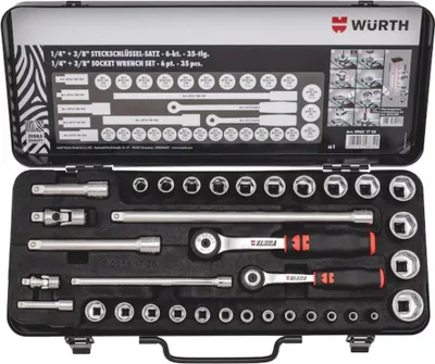 Produktbild von Würth 1/4 + 3/8 Zoll Steckschlüssel Sortiment 35-teilig Knarrenkasten Ratschenkasten