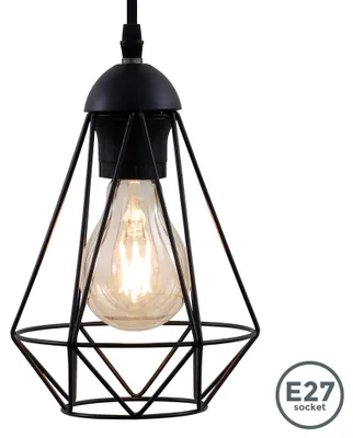 Immagine prodotto di Lampadario vintage, adatto per lampadina E27 non inclusa max 40W, metallo nero, altezza totale 1,1m, lampada a sospensione per salotto o sala da pranzo, lampada da soffitto stile industriale, IP20