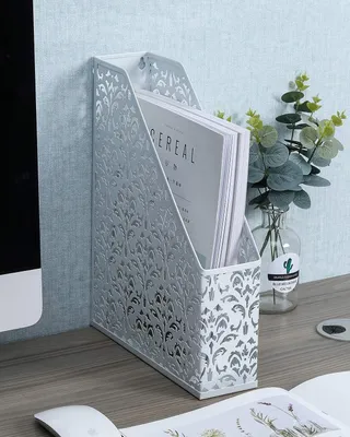 Produktbild von A4 Büro Organizer Dokumentenhalter - Metall Zeitschriftenhalter und Briefablage in Weiß - Aufbewahrungslösung für Papier und Dokumente