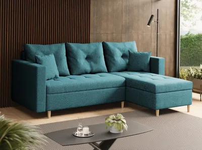Produktbild von SALES LEADER Ecksofa BERLIN 230x145 cm mit schlaffunktion, mit Bettkasten, universelle Seite, Moderner Stoff HUGO 87D, Türkis