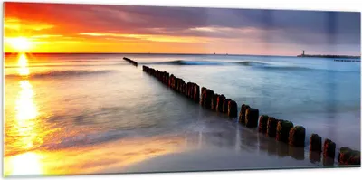 Produktbild von Bilder auf glas - Meer Küste Strand Sonnenaufgang - 120x50cm - Glasbilder - Wandbilder - Kunstdruck - zum Aufhängen bereit - Wanddekoration aus Glas - Glas Bilder - Wandbild auf Glas - GAB120x50-2781