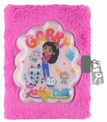 Produktbild von Gabby’s-Dollhouse-Plüschnotizbuch für Mädchen, Tagebuch mit Schlüsselband, liniertes Schulheft im A5-Format