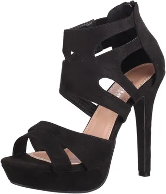 Produktbild von Schwarze Pumps für Damen mit offenem Vorderteil, hohem Plateau und Reißverschluss, Größe 36 EU