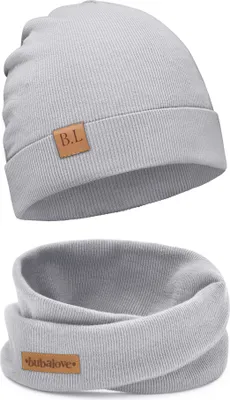 Produktbild von Bubalove | Kinder Beanie Mütze | Loop Schal | SET | Grau | 46-52 cm | Frühling | Kindermützen für Jungen und Mädchen