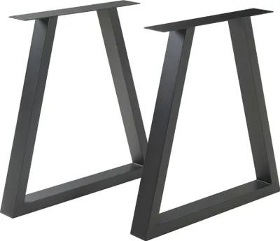 Two black metal table legs are shown against a white background.