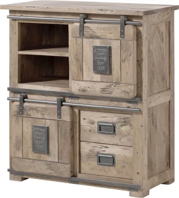 Image de MASSIVMOEBEL24 | Buffet haut en bois de manguier 90x45x100, vernis beige, RAILWAY #3005