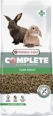 A bag of rabbit food with images of two rabbits on it.