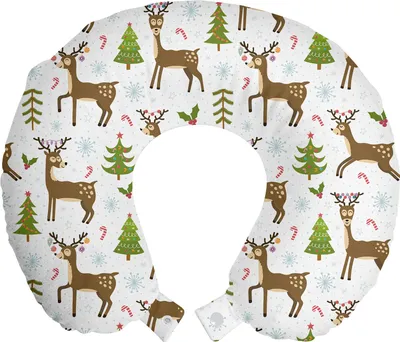 Produktbild von ABAKUHAUS Weihnachten Reisekissen Nackenstütze, Rentiere Fröhlich Winter-, Schaumstoff Reiseartikel für Flugzeug und Auto, 30x30 cm, Caramel Grün und Weiß