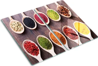 Produktbild von Tulup Glas-Herdabdeckplatte - 2x30x52cm - Glaskeramikkochfeld-Abdeckung Spritzschutz Zweiteilig Bunte Gewürze
