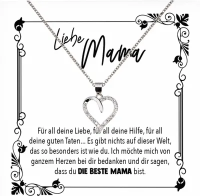 Produktbild von 22Feels Echt Silber Halskette - Mama Geschenk Mutter Frauen Schmuck Set Muttertag Geburtstag Weihnachten - Herz Anhänger, Karte