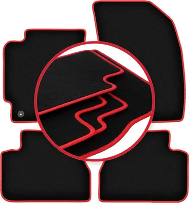 Produktbild von Fußmatten Automatten Velours Schwarz/Rot für Daewoo Magnus 2006-2012 Set 4-tlg