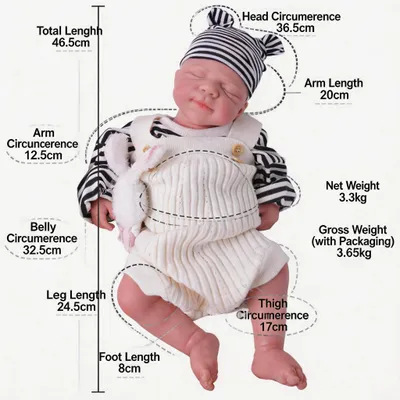 Produktbild von Reborn-Puppe - Neugeborener Junge - 48 cm - Vollsilikon - Schlafender Gesichtsausdruck - Elfenbeinweiß