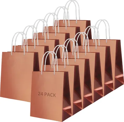 Produktbild von Belle Vous Roségoldene Geschenktüten Papier mit Folienbeschichtung und Weißen Gedrehte Griffen (24 Stück) H23,2 x B20cm - Für Geburtstag, Hochzeit,
