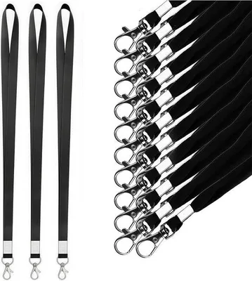 Produktbild von Badgeband 50 Stück schwarz mit Metallkarabiner - 45 cm - 1,5 cm breit - robustes Nylon
