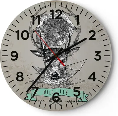 Produktbild von Wanduhr - Rund - Glasuhr - Hirsch Geweih Wald - 30x30cm - Schleichendes Uhrwerk - Lautlos - zum Aufhängen bereit - Dekoration Modern - Wanddekoration aus Glas - C4AR30x30-3072