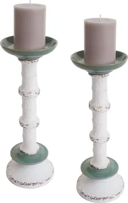 Produktbild von 2er-Set Kerzenständer MCW-N35, Kerzenhalter Kerzensäule, Shabby-Look Vintage Metall Keramik Höhe 36cm