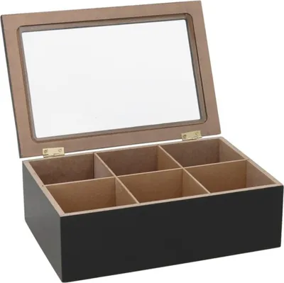 Produktbild von Gerimport Teebox - schwarz - 6 Facher - Holz - 16 x 24 x 8 cm - mit Deckel