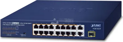 Zdjęcie produktu dla PLANET 16-portowy 10/100TX 802.3at PoE niezarządzany Fast Ethernet (10/100) Power over Ethernet (PoE) 1U niebieski (FGSD-1821P)
