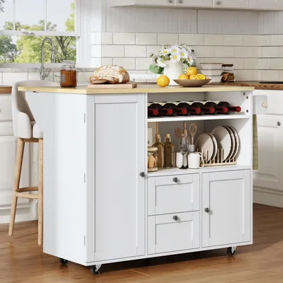 Produktbild von STILVORA Küchenwagen mit Schublade und Handtuchhalter, Sideboard mit abschließbaren Rolle,Kücheninsel mit klappbarer Arbeitsplatte und Weinregal