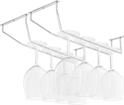Produktbild von Chrom Stahl Glashalter unter der Küchenzeile - 4er Pack - mit Schrauben und Wandplatten - 34 x 11cm - Glaswerk Hänge für Gläser - Lagerung für Bar und Küchen Weinflaschenhalter