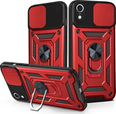 Produktbild von iPhone XR Hülle mit 360° Drehbarer Magnetische Ring Ständer Halter Dia Kameraschutz TPU Bumper Silikon Schutzhülle für iPhone XR Rot