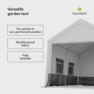 Obrázok produktu pre Blumfeldt párty stan - 4x3 m, stan s bočnými stenami, tkanina odolná voči poveternostným vplyvom, robustný oceľový rám, jednoduchá montáž, ideálny na vonkajšie párty, grilovanie a záhradný altánok