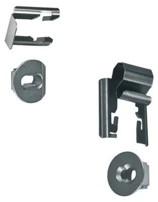 A collection of metal fasteners for an oven rack.