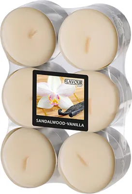 Produktbild von 12 Gala GALA Maxi Duftlichte Ø 58 mm, 24 mm elfenbein - Sandalwood-Vanilla 96920 Riesen-Teelichte Duftkerzen
