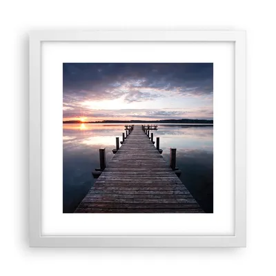 Produktbild von Gerahmtes Poster - Weißer Rahmen - Fußgängerbrücke See Sonnenuntergang Abend - 30x30 cm - Wand Bild - Wanddeko - Wandbilder - Wandposter - Bilderrahmen - Bilder - Kunstdruck - P2WAC30x30-2635