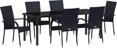 Image de Ensemble de salle à manger pour jardin 7 pcs Noir