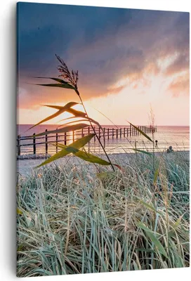 Produktbild von Bild auf Leinwand - Leinwandbild - Einteilig - Strand Gras Horizont - 50x70cm - Wand Bild - Wanddeko - Wandbilder - Leinwanddruck - Wanddekoration - Leinwand bilder - Wandbild - PA50x70-4625