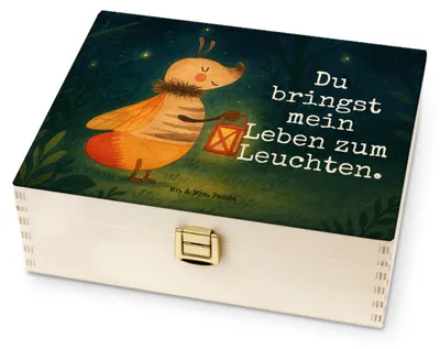 Produktbild von Mr. & Mrs. Panda teebox holz Glühwürmchen Design - Weiß - Geschenk, Lustige Sprüche, Liebesspruch, Teedose, Teebeutel Box, Tee, Falter, Liebe, für Paare, Leuchten