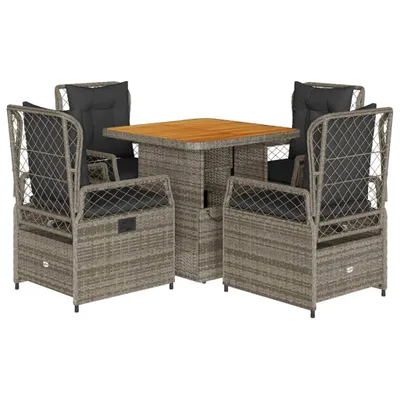 Produktbild von 5-tlg. Garten-Essgruppe mit Kissen Grau Poly Rattan