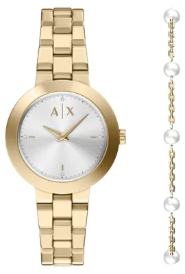 Produktbild von Armani Exchange Damen 36 MM goldfarben Edelstahl Uhr, AX7185SET