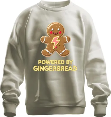 Produktbild von Powered by Gingerbread Weihnachten Geschenk Lebkuchen Retro funny Uni Sweatshirt Pullover, Natur, L