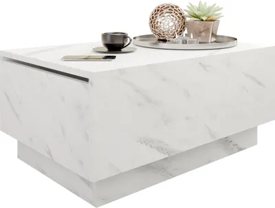 Produktbild von MIRJAN24 Couchtisch Moon 90x60, Wohnzimmer Kaffeetisch mit Stauraum, Gasdruckfeder (Farbe: Marmor Bianco)