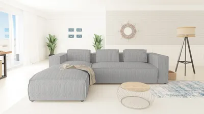 Produktbild von S-STYLE MÖBEL - Modernes Ecksofa Bello aus Hellgrau Cord mit Ottomane links und weichem Sitz, B/T/H: 262 cm / 176 cm / 64 cm
